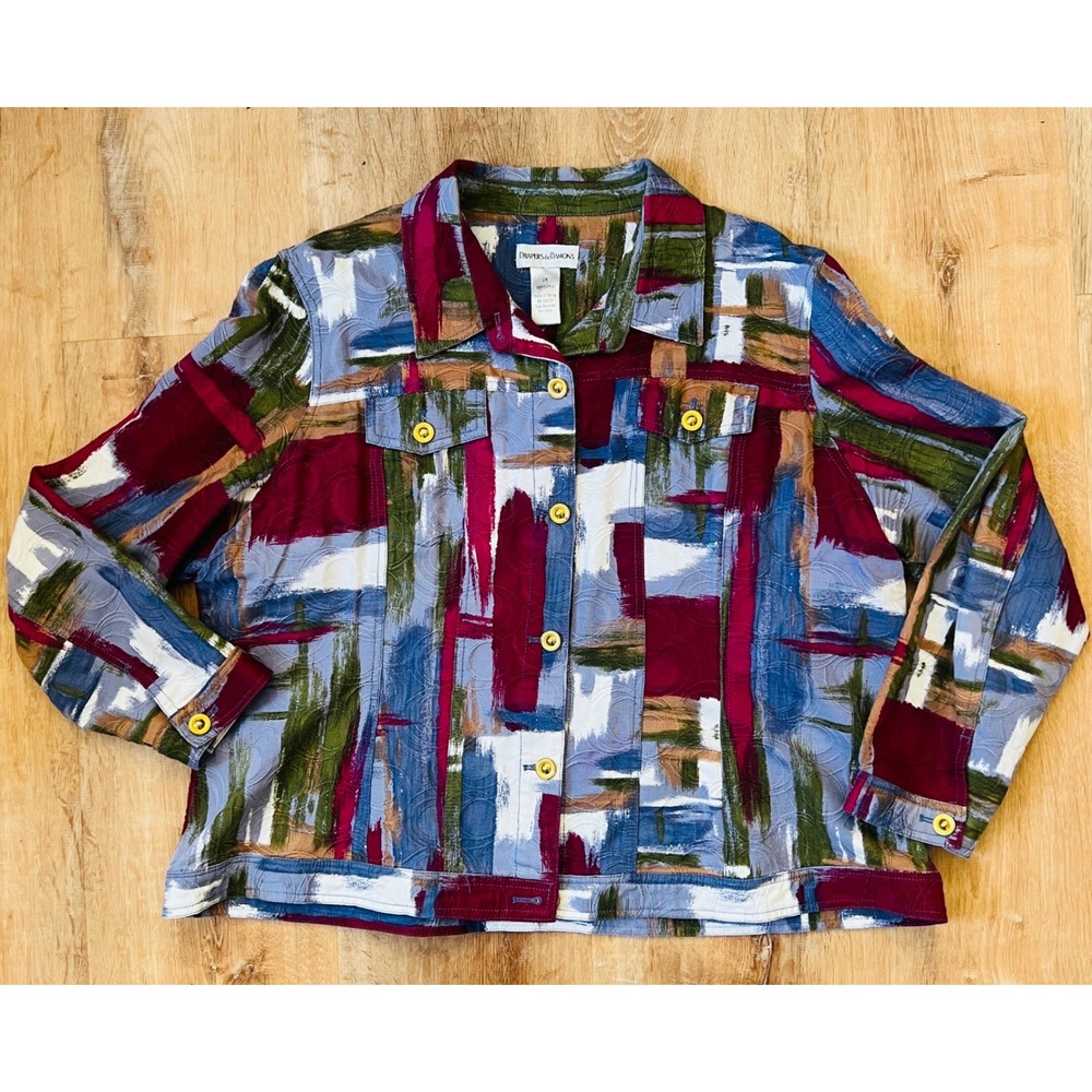 Drapers & Damons Womens 2X Abstract Artsy Button Front Jacket Eclectic‎